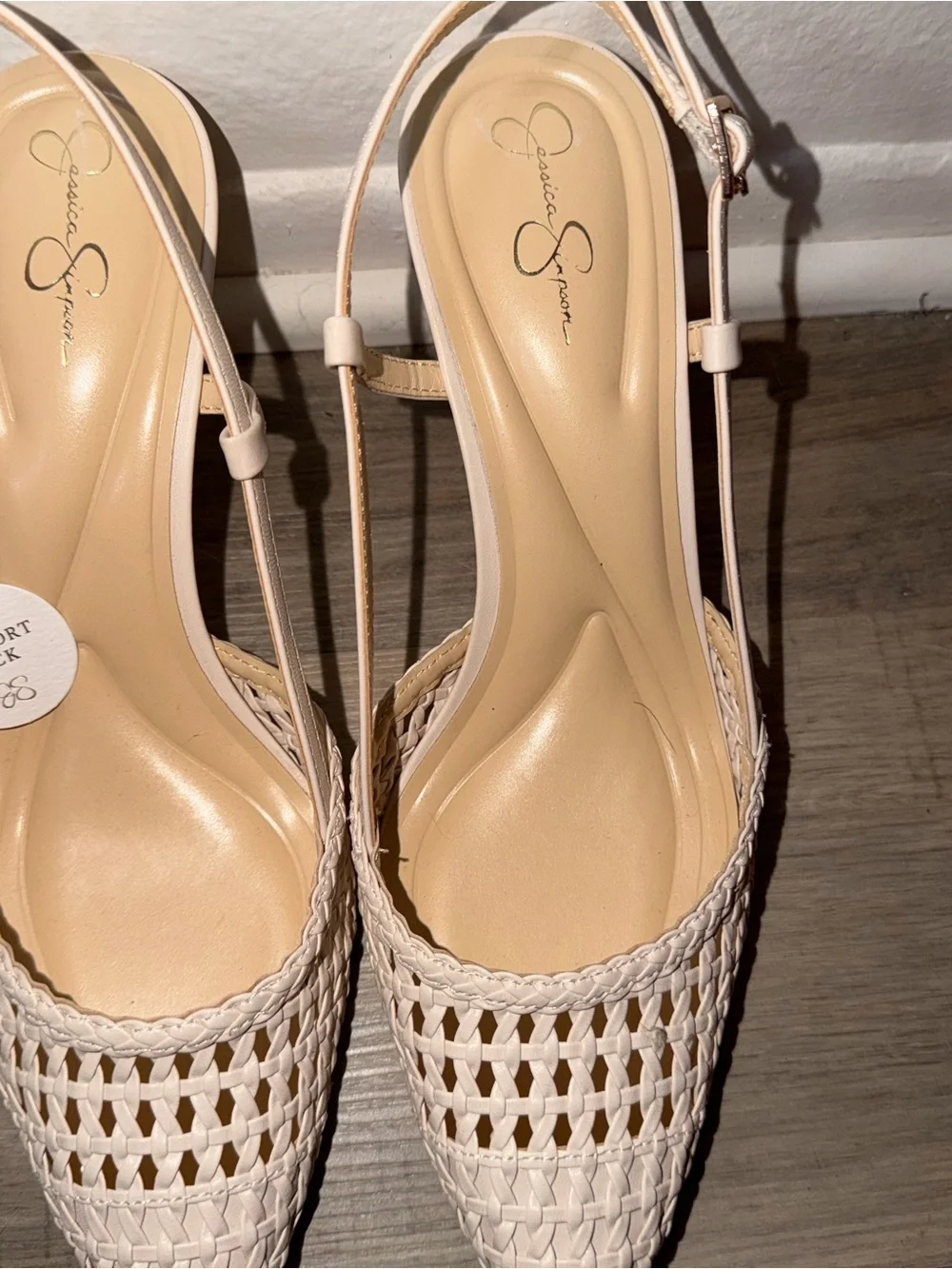 Jessica Simpson Cream Woven Slingback Mules Heels